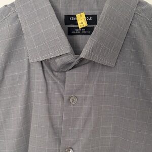 Kenneth Cole Men's Slim Fit Stretch Checkered Gray Dress Shirt - 16-34/35